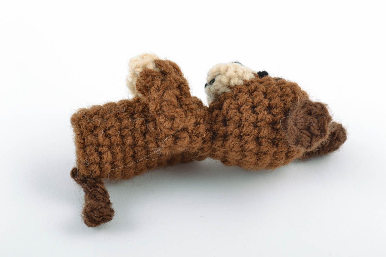 Small handmade crocheted woolen finger toy brown Doggy for home theatre photo 5