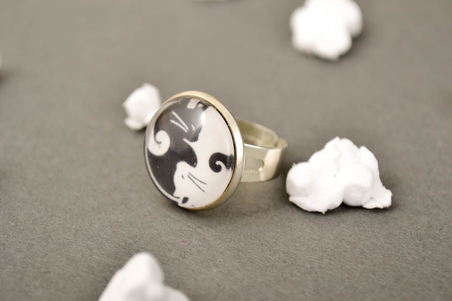 Кольцо ручной работы кольцо из эпоксидной смолы модное кольцо с фотопринтом фото 1