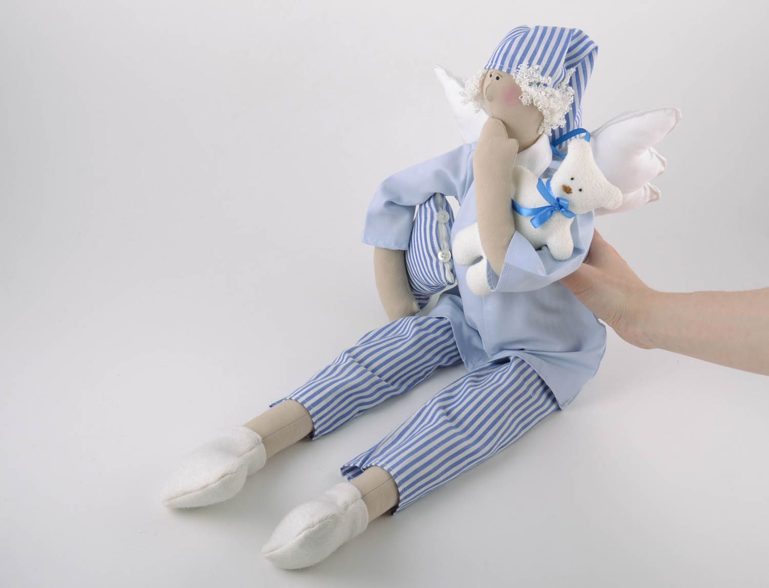 Мягкая тканевая игрушка ангел сплюшка ручной работы из льна детская красивая фото 2
