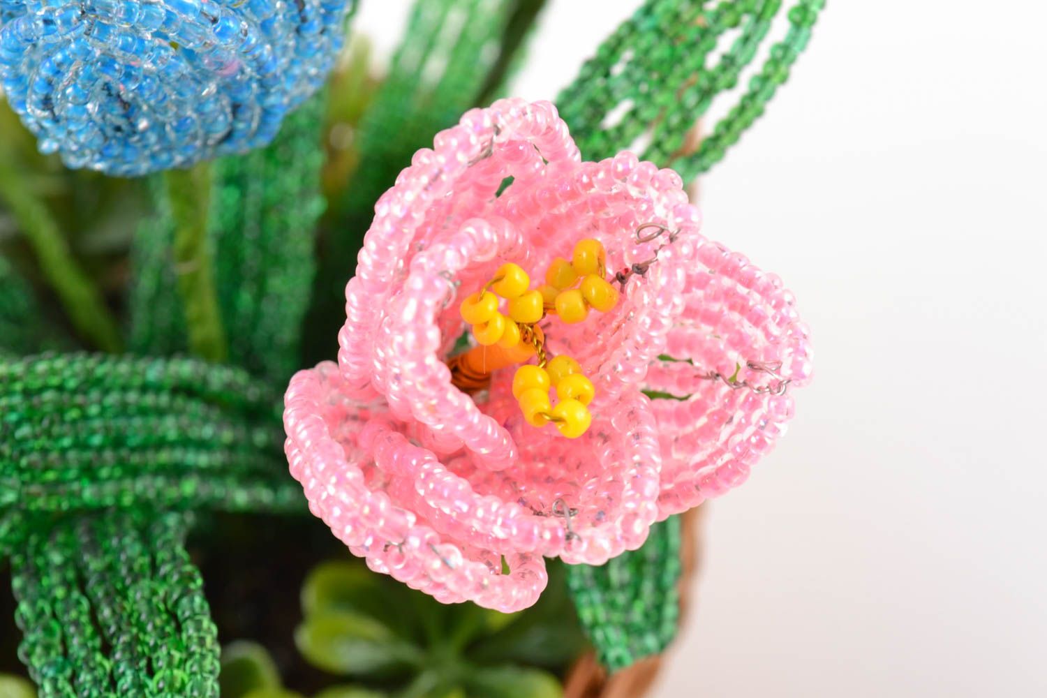 Handmade decorative basket with artificial beaded tender colorful crocus flowers photo 2