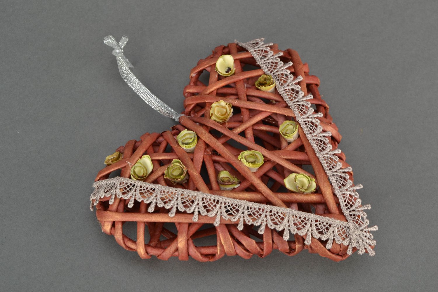 Decorative pendant woven of paper rod Chocolate Heart photo 1