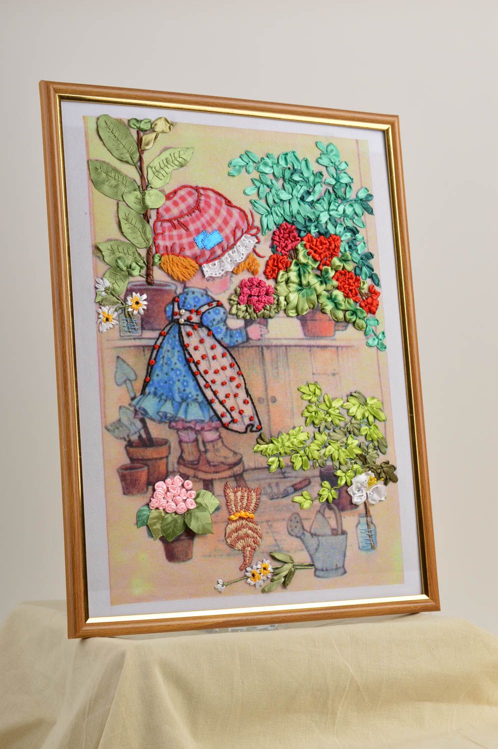Handmade designer embroidered picture beautiful unusual picture textile painting photo 1