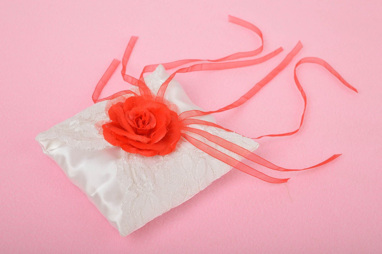 Handmade designer wedding pillow white tender accessory unusual pillow for rings photo 4