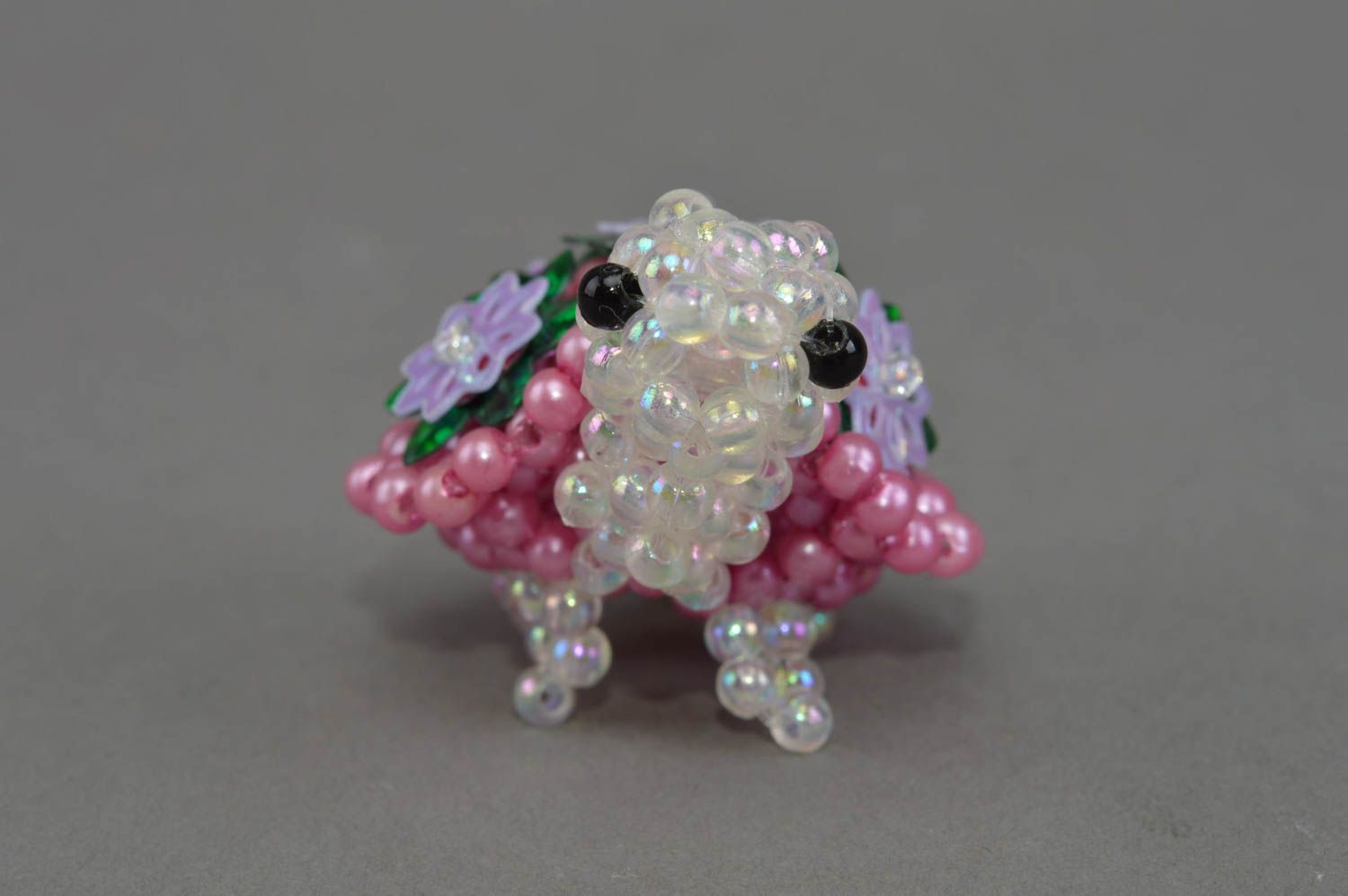 Rosa Deko Figurine aus Glasperlen Schildkröte mit Perlen klein handgefertigt  foto 4