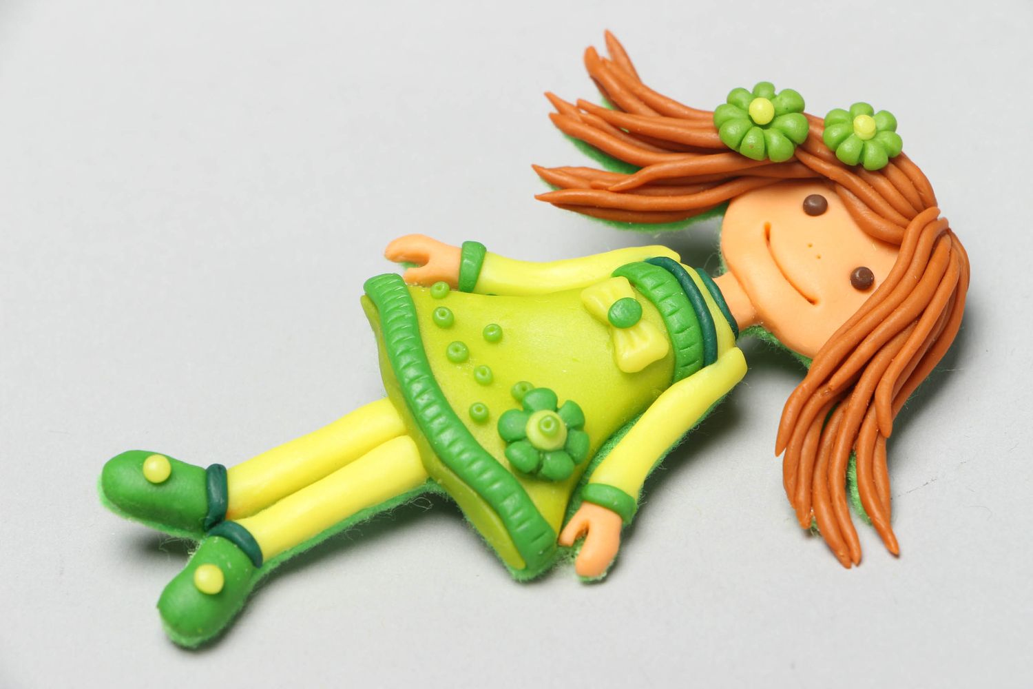 Polymer clay brooch in the shape of doll Liana photo 1