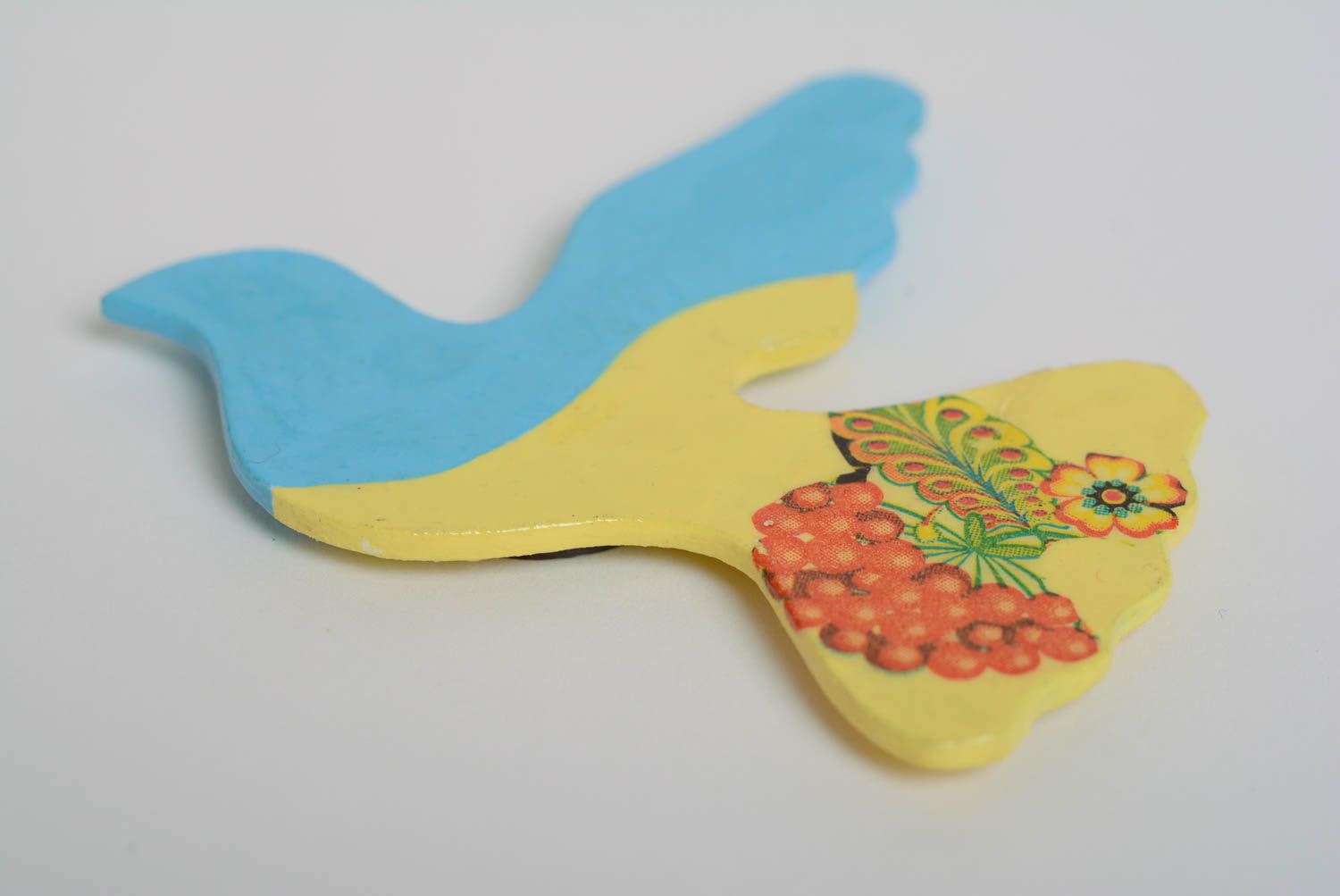 Handmade Magnet für Kühlschrank aus Faserplatten Taube mit Zweig vom Schneeball foto 2