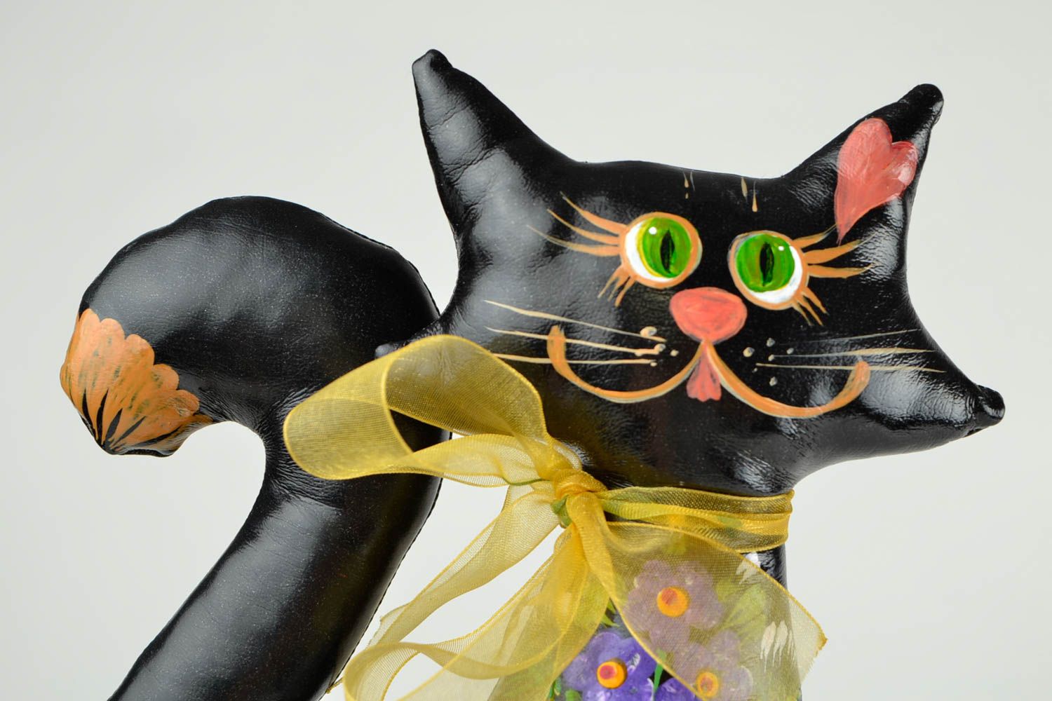 Handmade unusual soft toy beautiful interior toy black painted cat toy photo 4