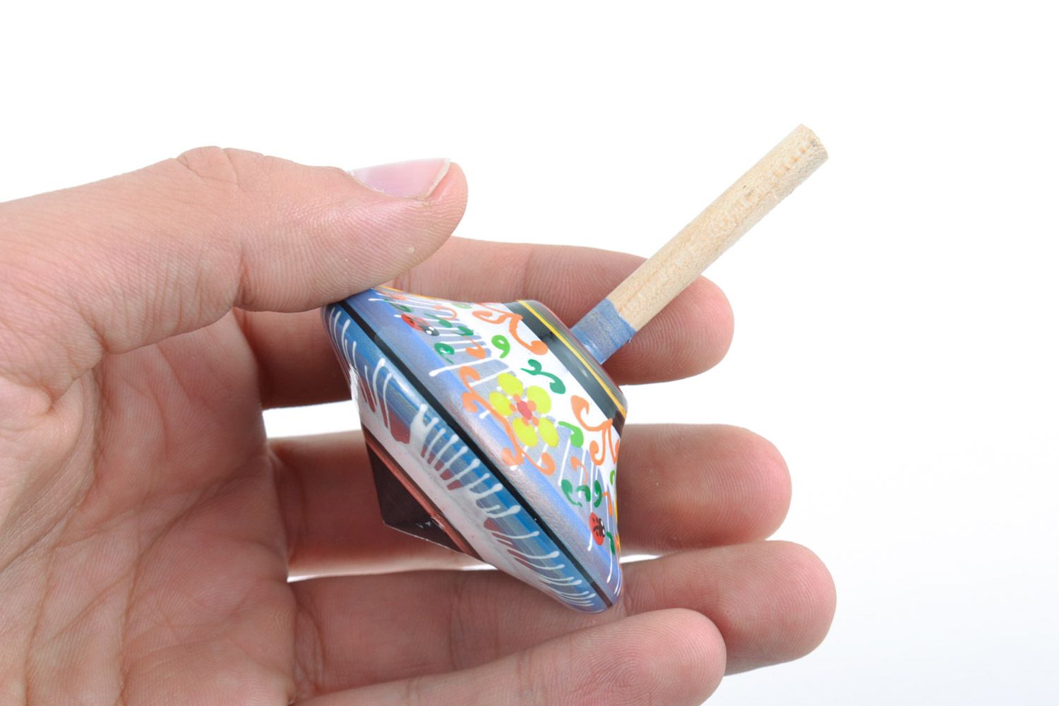 Маленький деревянный волчок для детей ручной работы с росписью эко-игрушка фото 2