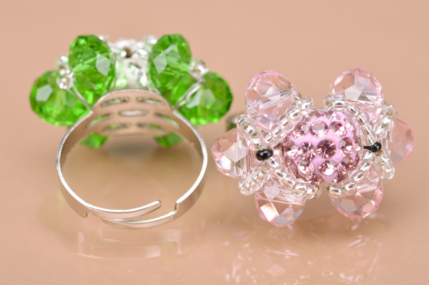 Juego de anillos originales de abalorios hechos a mano femeninos flores foto 5