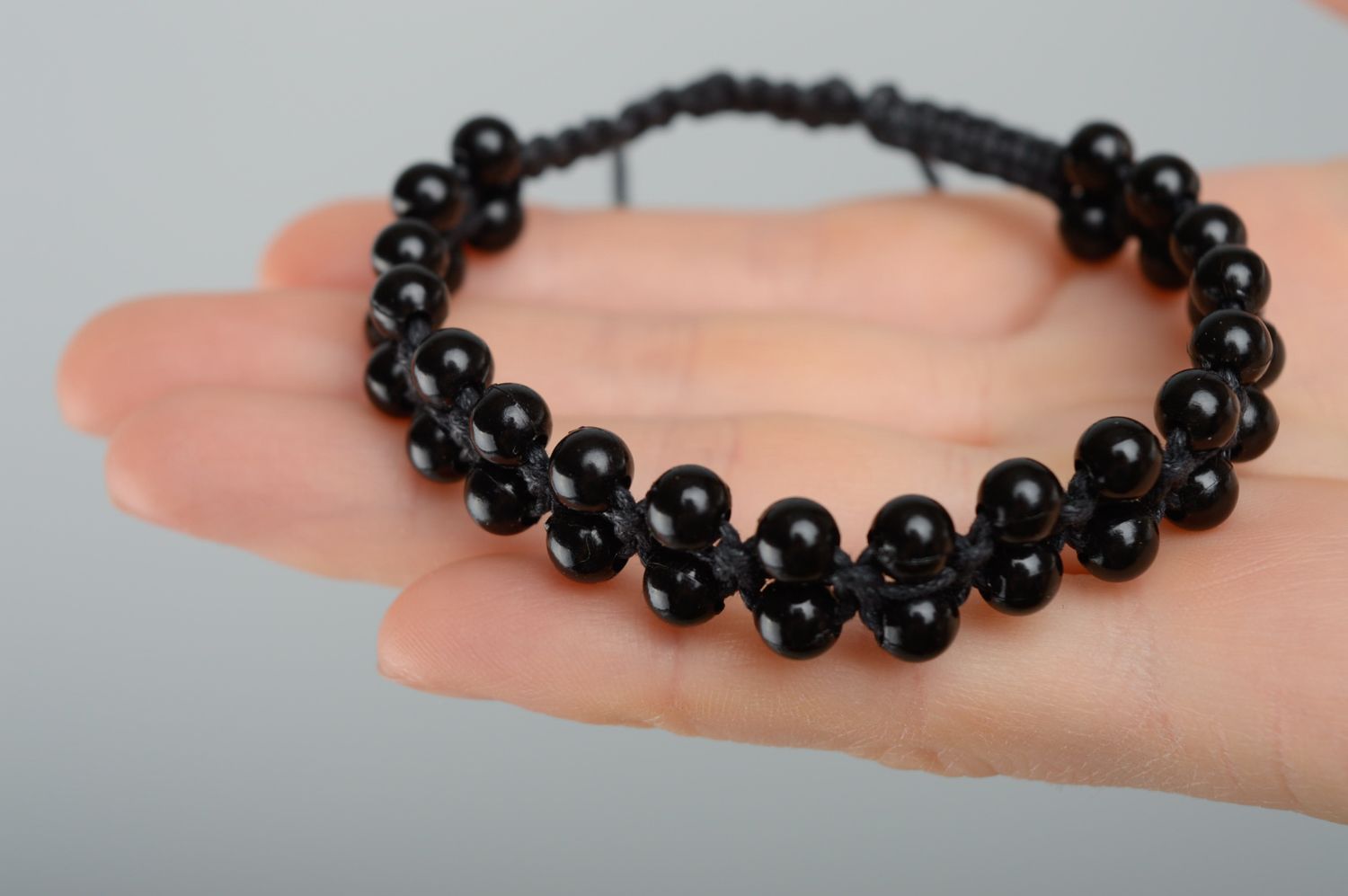 Black macrame bracelet with ceramic beads photo 3