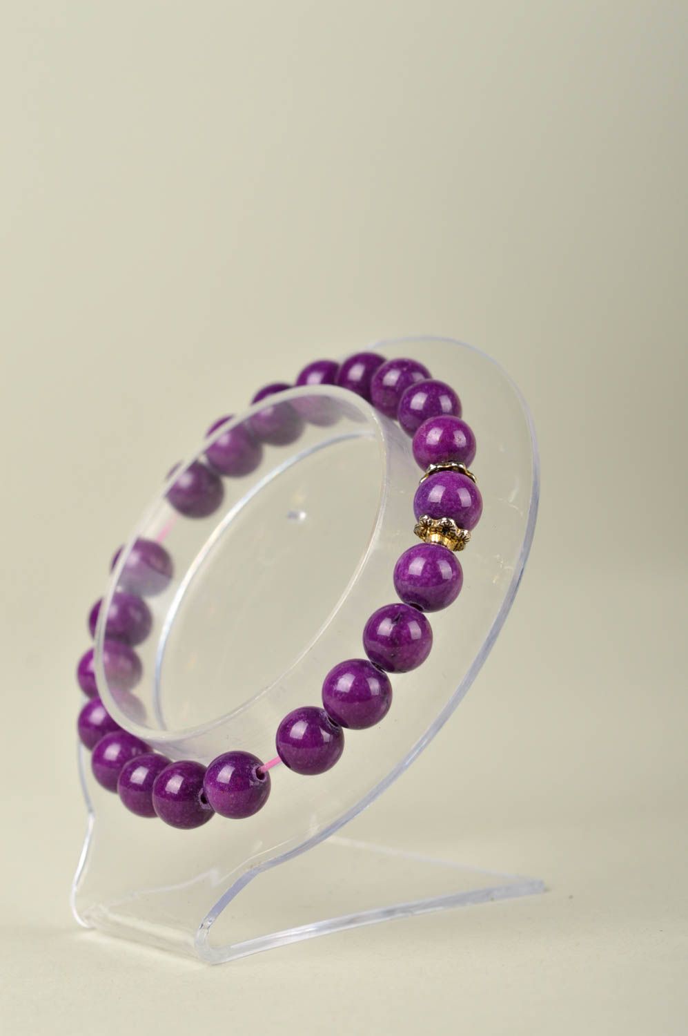 Pulsera hecha a mano con cuentas púrpura bisutería fina accesorio de mujer foto 5