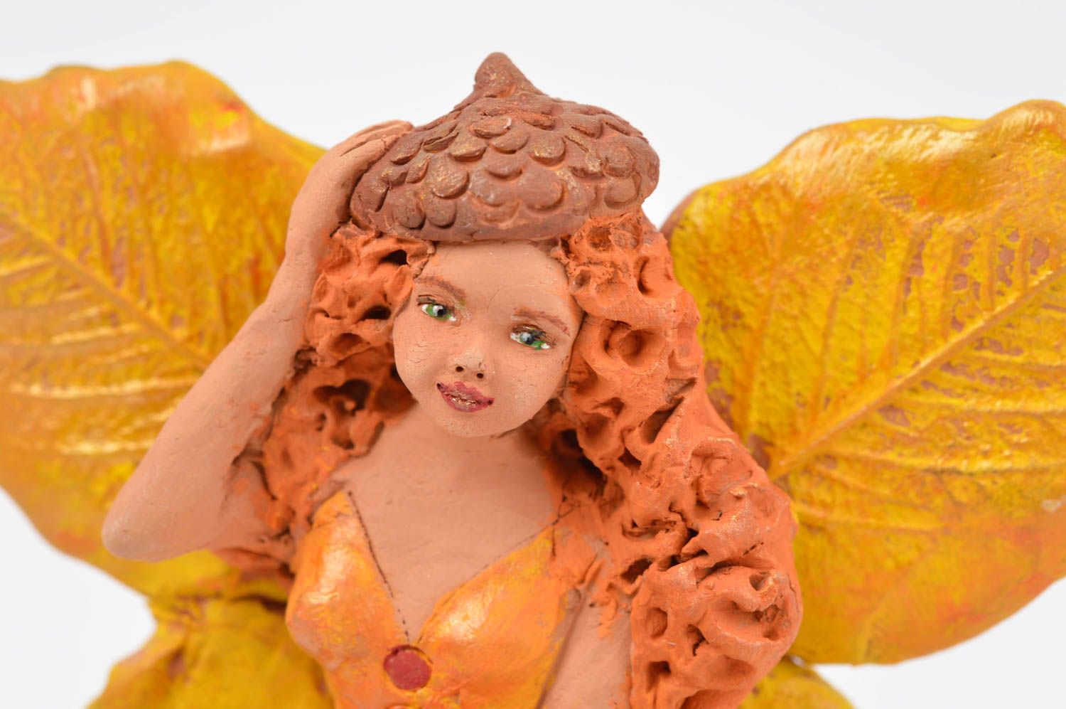 Handmade Keramik Figur Haus Deko aus Ton Dekoration Figur rothaarige Fee foto 5