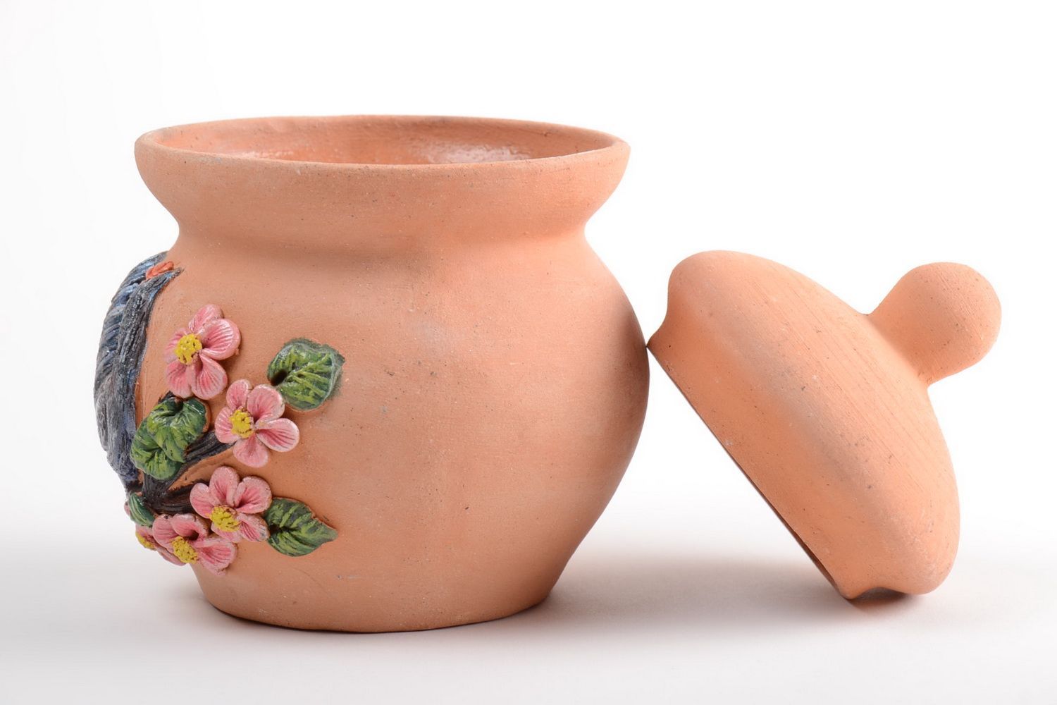 Schöne bemalte Keramik Zuckerdose mit Deckel aus Töpferton 500 ml Handarbeit foto 2
