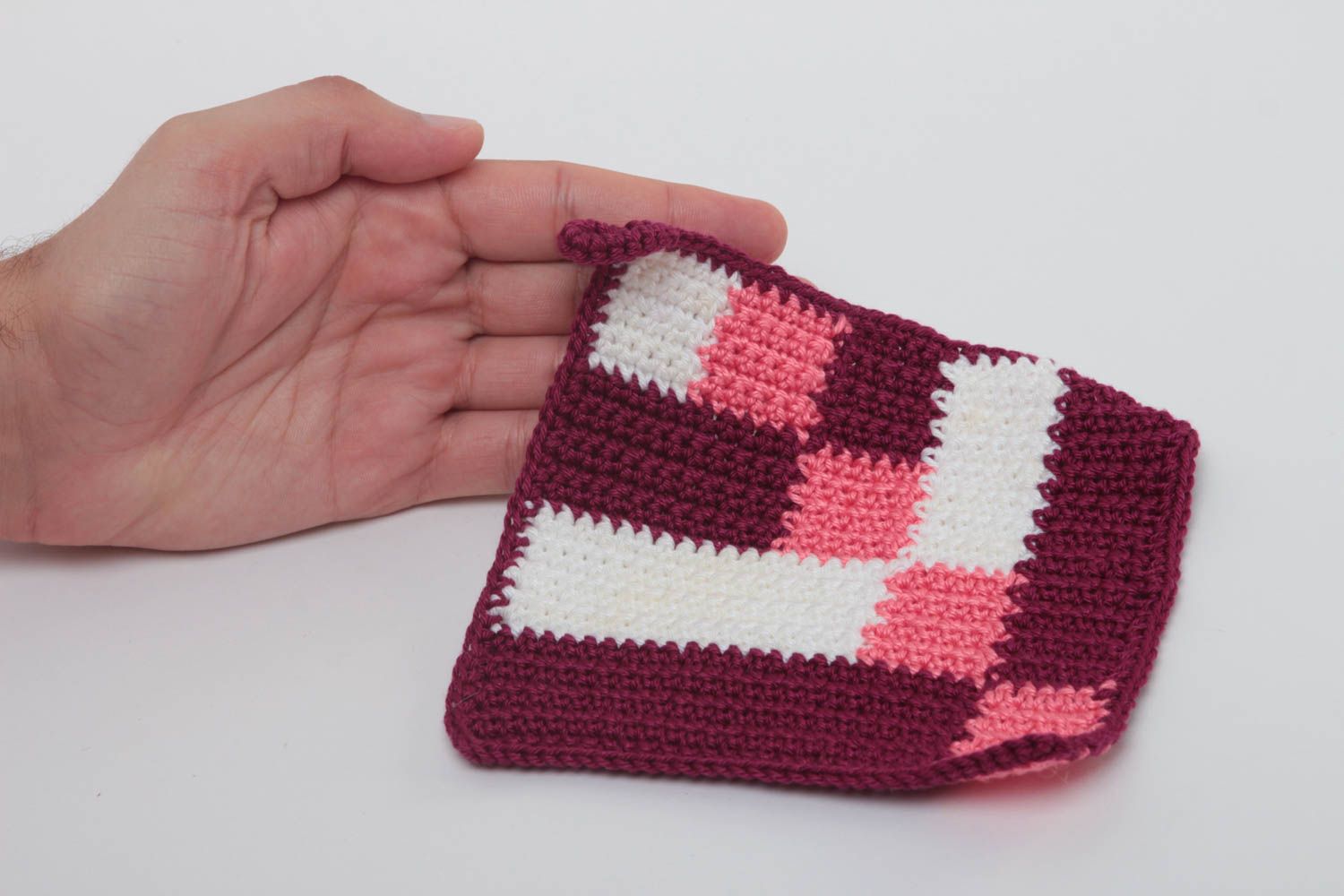 Manique au crochet faite main Accessoire cuisine carrée en coton Idée cadeau photo 4