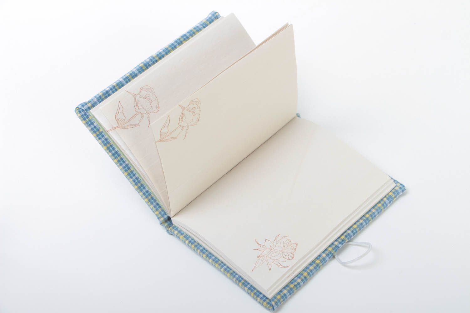 Blaues Scrapbooking Notizbuch mit Print im Stoff Umschlag Künstler Handarbeit foto 4