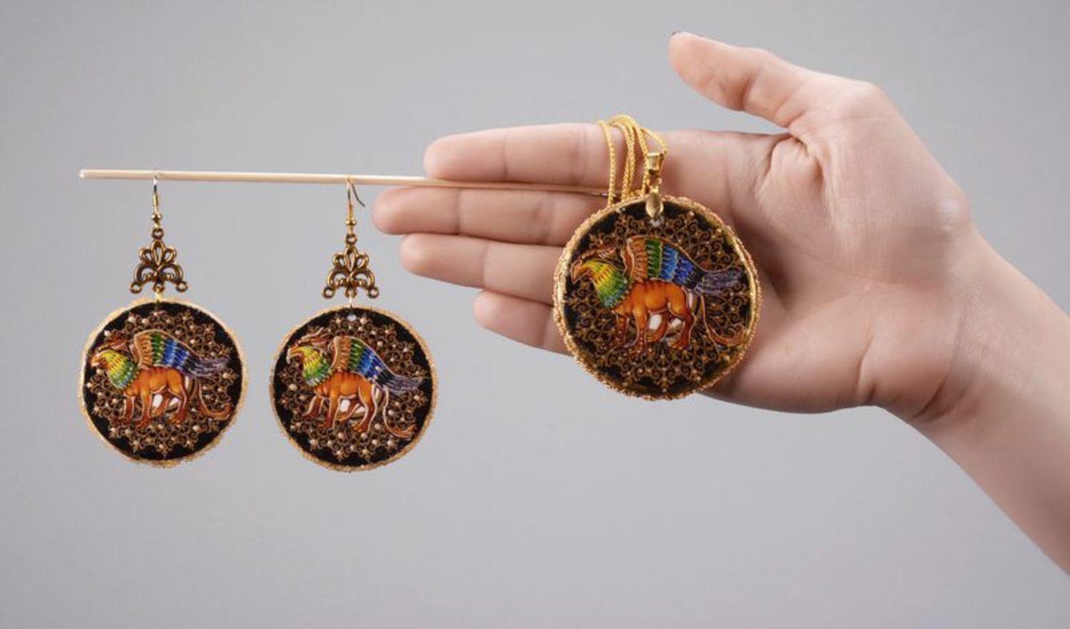 Jewelry set earrings+pendant Griffon photo 5