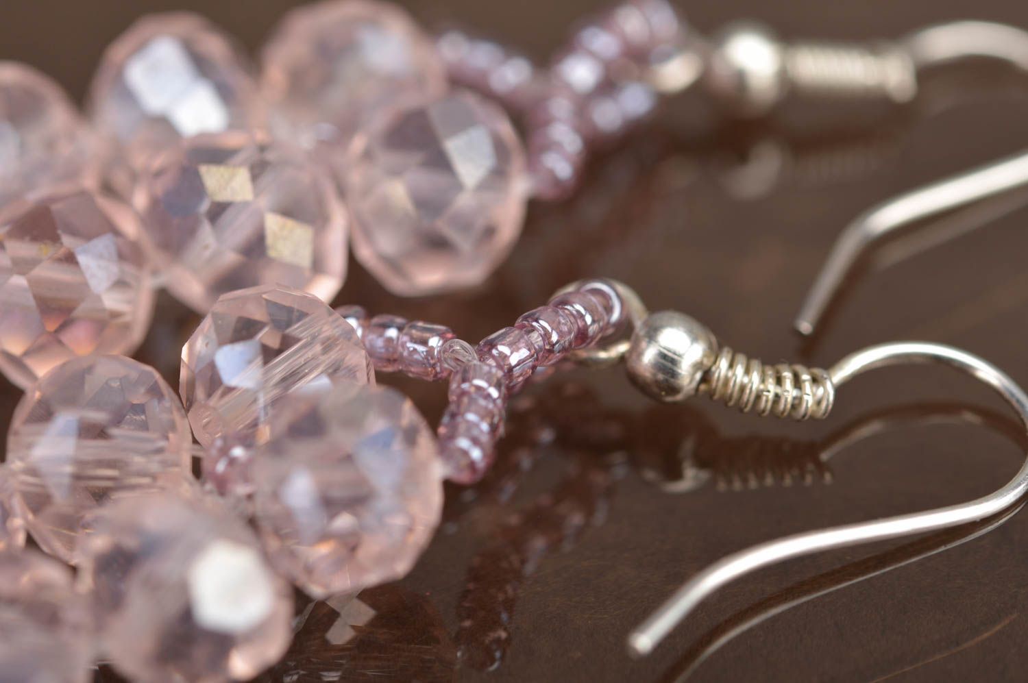 Glasperlen Schmuckset in Rosa handmade mit Kristallen Ohrringe und Anhänger  foto 4