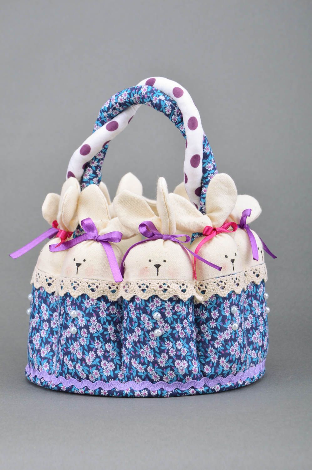 Handmade soft basket for needlework and toys designer beautiful leverets photo 2