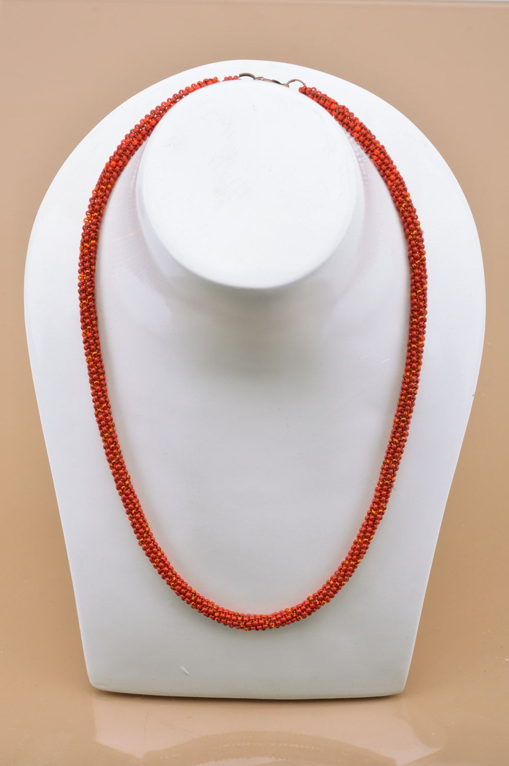 Handmade beaded red cord necklace for women author's work adornment photo 3