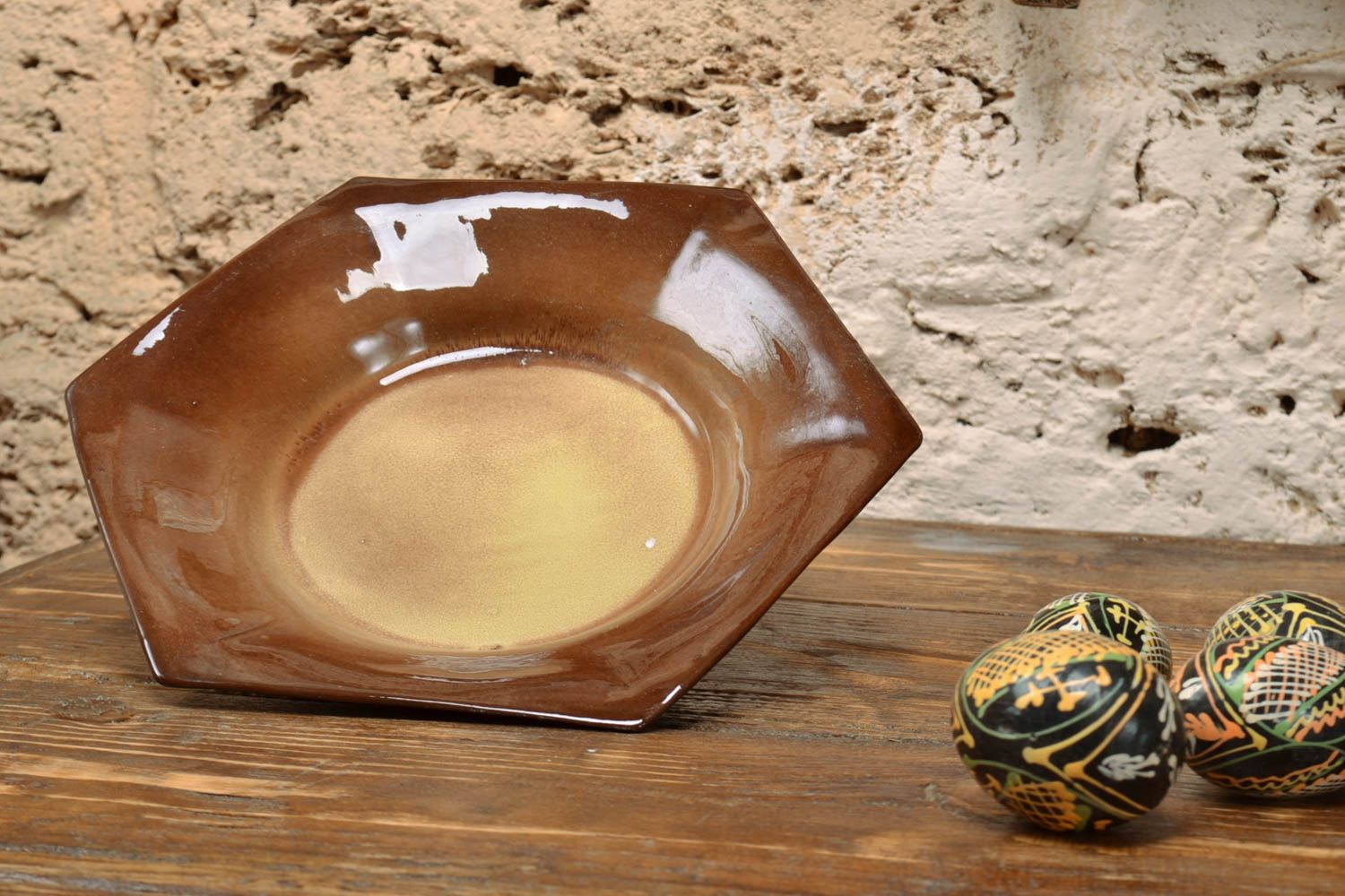 Handmade ceramic plate coated with glaze decorative deep dish interior pottery photo 1