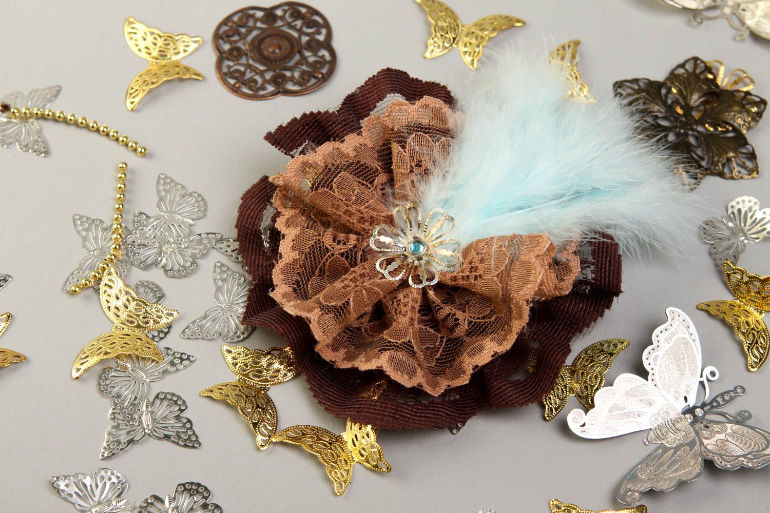 Unusual handmade flower brooch textile brooch jewelry handmade accessories photo 1
