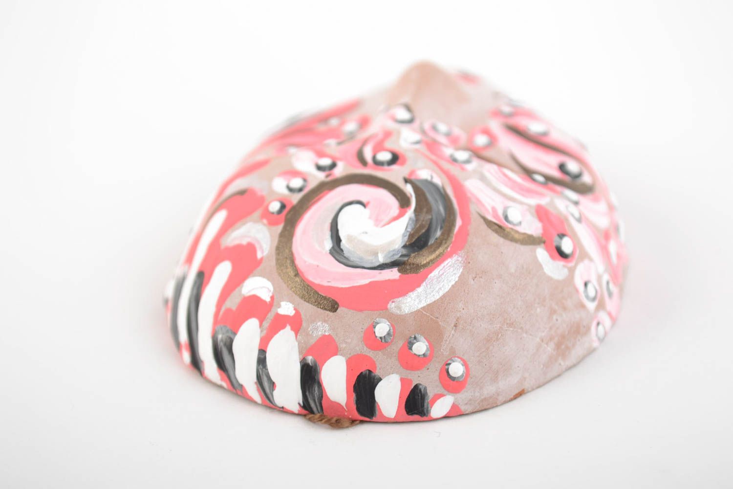 Handmade pink painted wall pendant carnival mask made of clay photo 5
