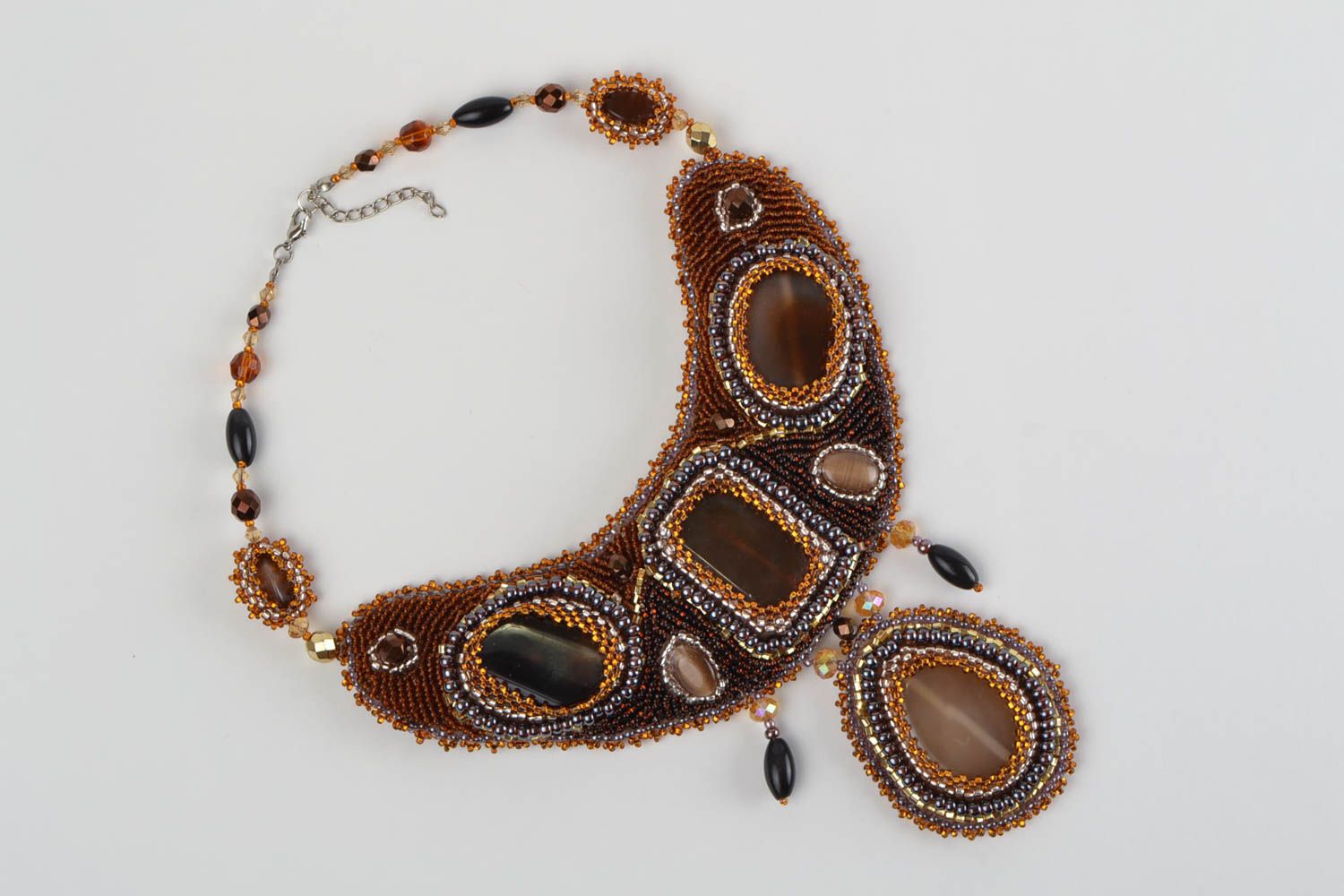 Beautiful massive handmade beaded necklace with natural stones designer jewelry photo 3