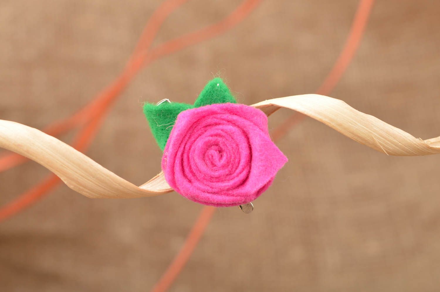 Handmade designer small pink felt rose flower brooch hair clip  photo 1