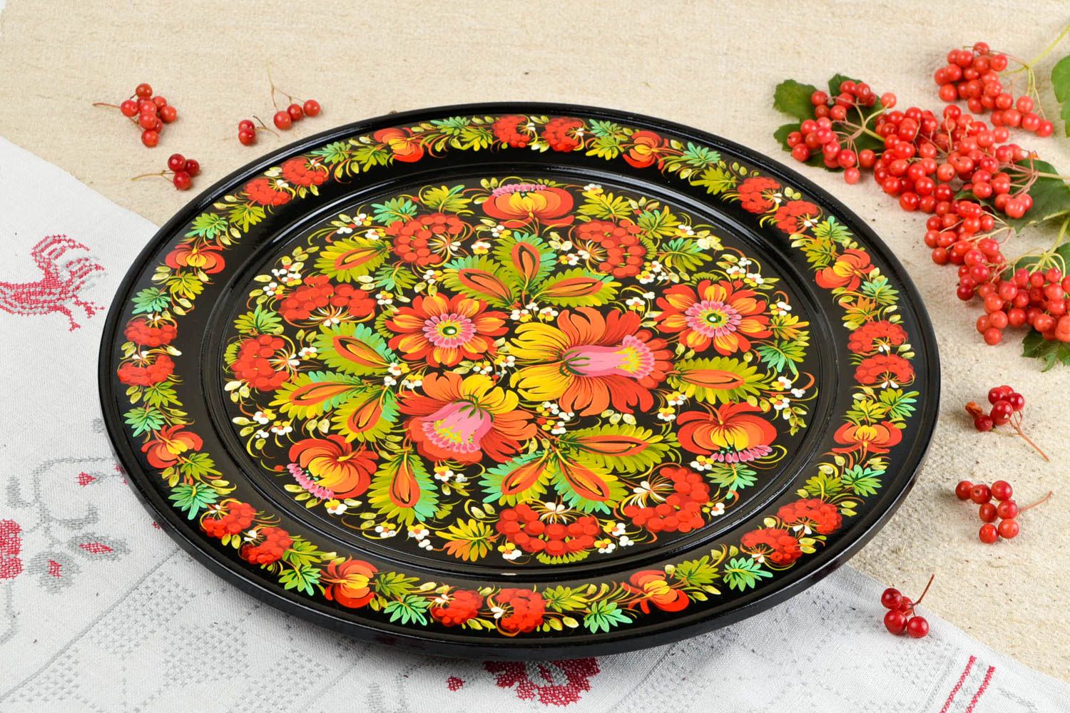 Assiette décorative Vaisselle déco fait main Déco ethnique de bois peinture photo 1