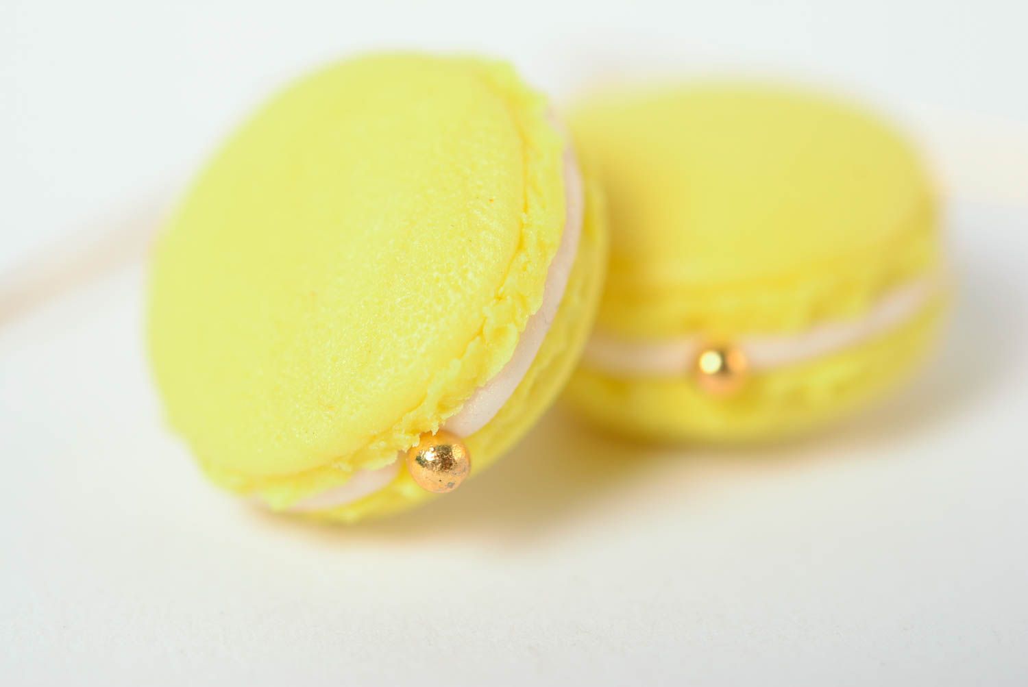 Unusual yellow handmade designer polymer clay earrings Macaron photo 2