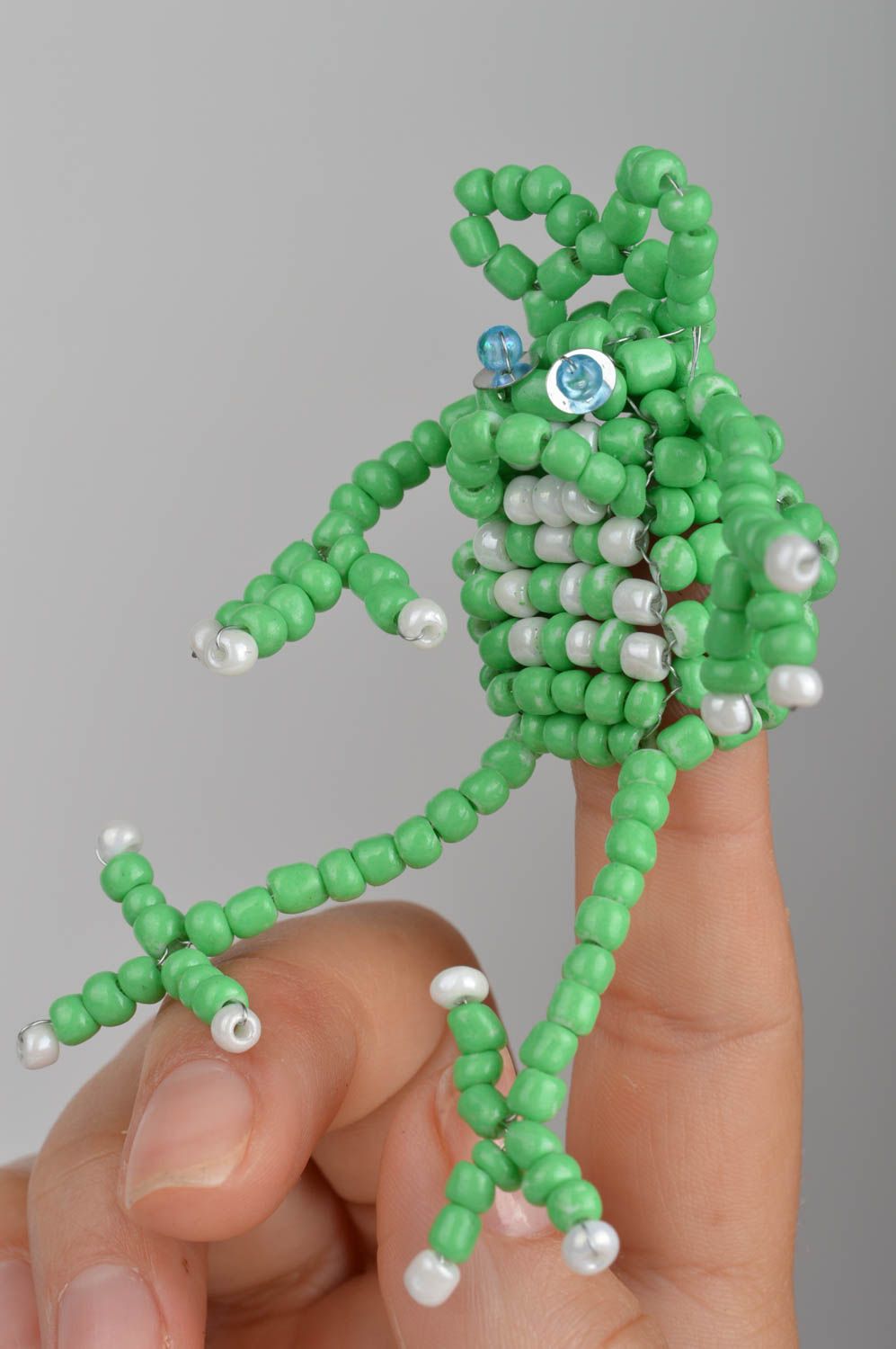 Beautiful handmade designer woven beaded finger puppet toy frog for children photo 5