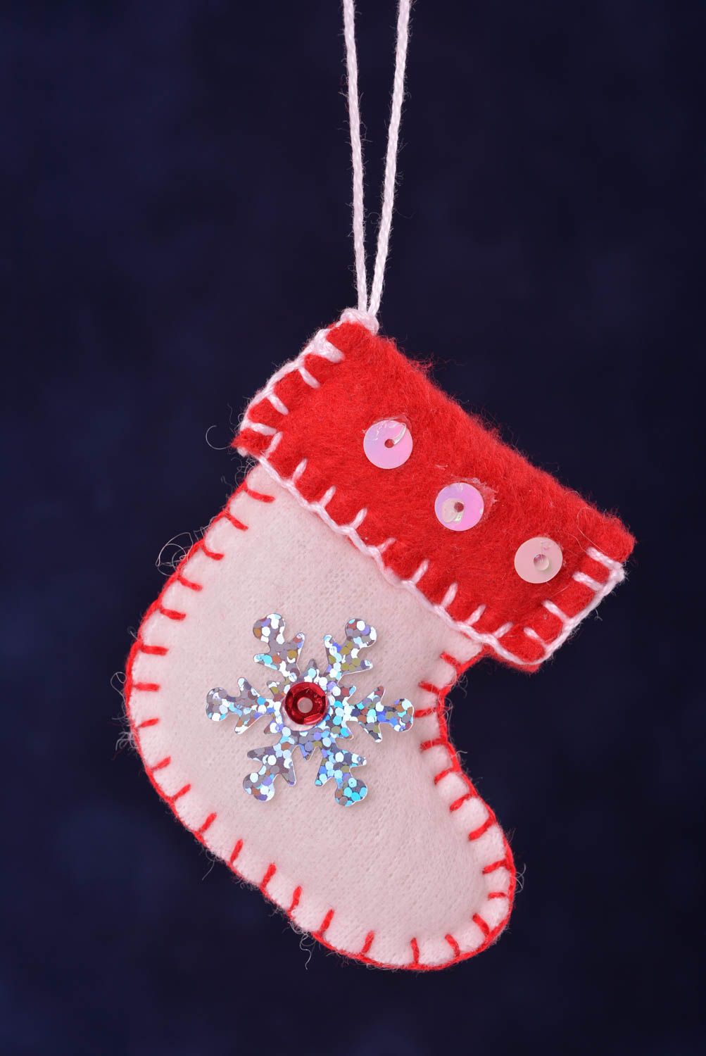 Мягкая игрушка хэнд мейд рождественский носок со снежинкой интерьерная игрушка фото 5
