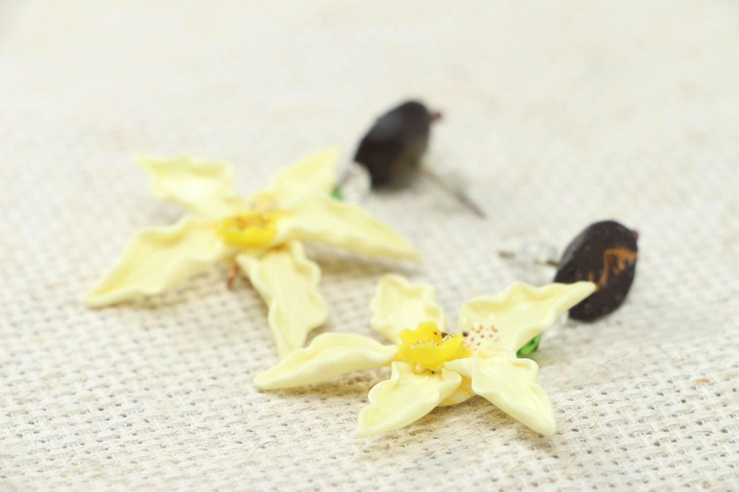 Polymer clay stud earrings Orchid photo 2