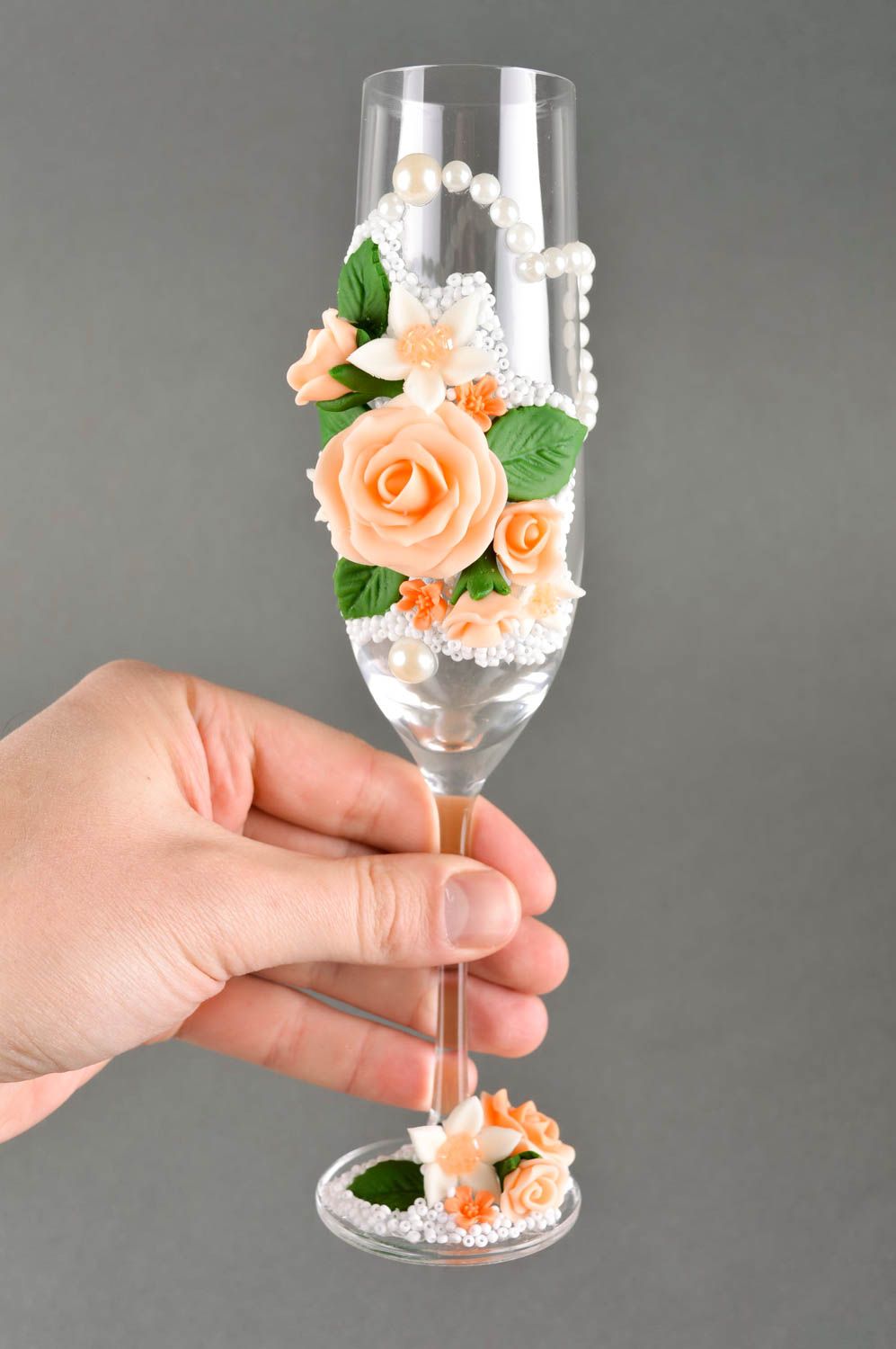 Flûtes à champagne fait main 2 Verres à vin avec fleurs Service vaisselle photo 5