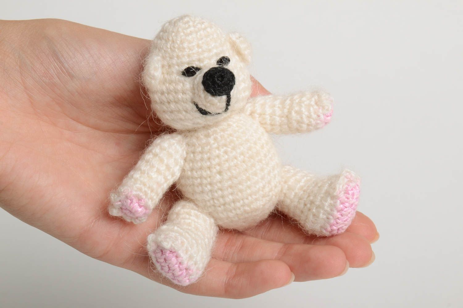 Cute crocheted toy handmade white soft toy designer bear kids present photo 5