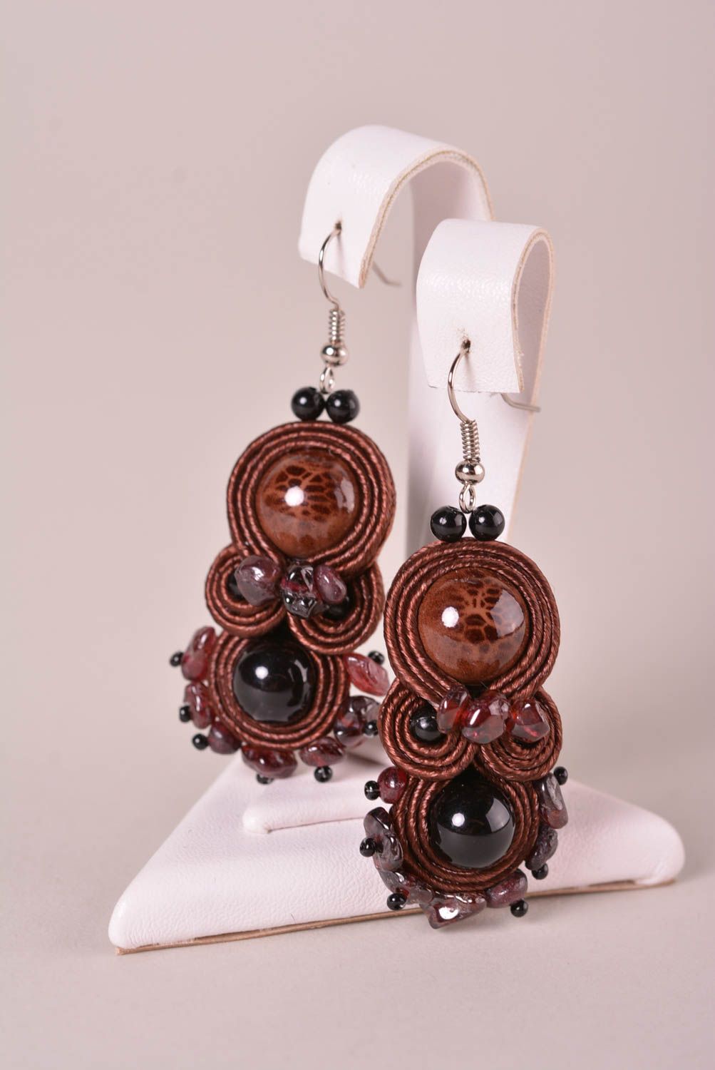 Handmade jewelry soutache earrings big earrings brown earrings women fashion photo 1
