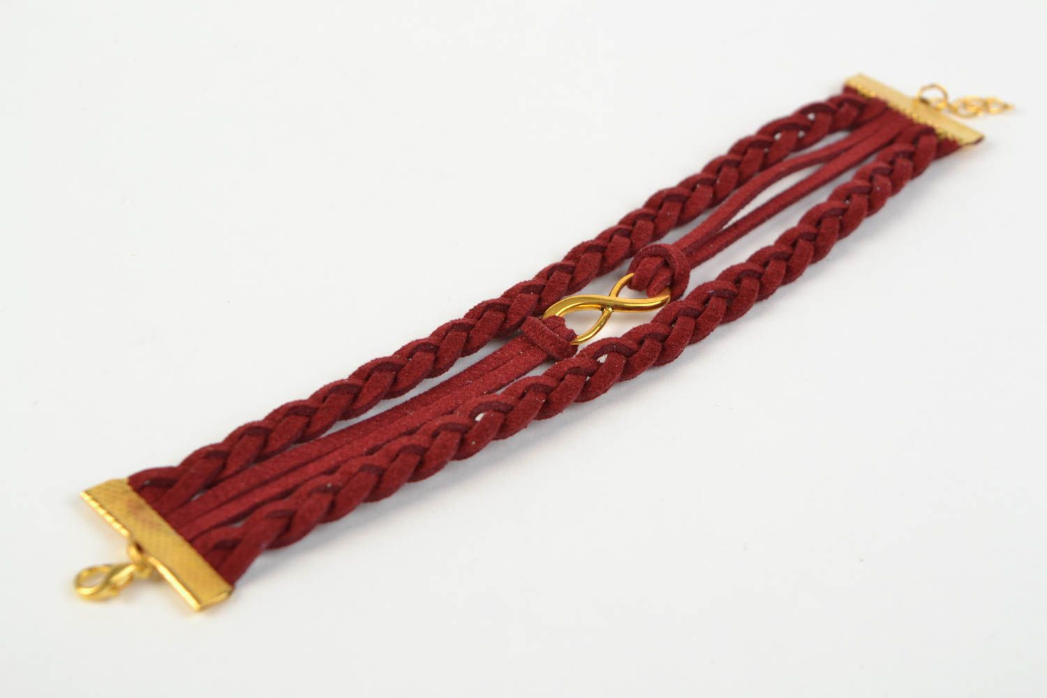 Bracelet tressé en daim avec pendentif infini en métal fait main rouge large photo 5