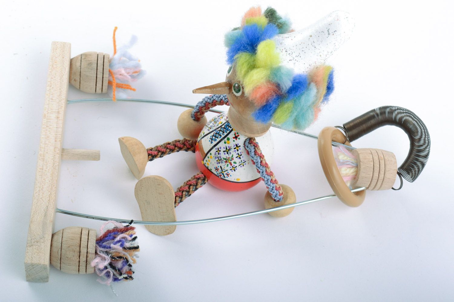 Деревянная игрушка мальчик на качелях с росписью ручной работы детская авторская фото 5