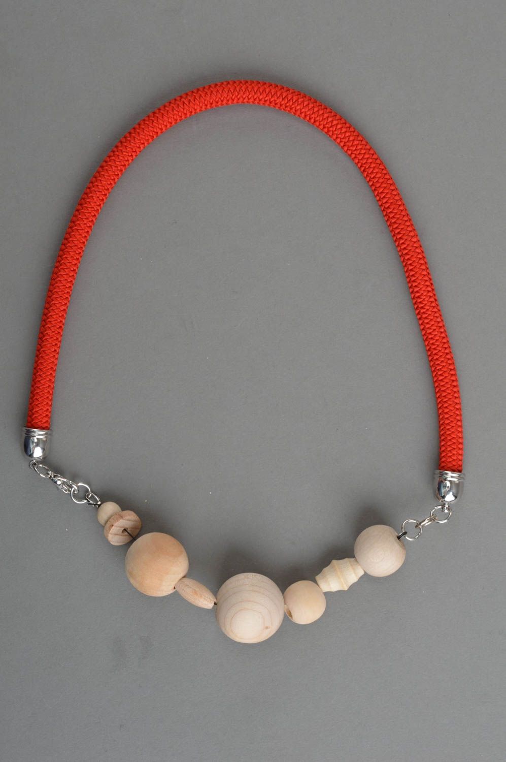 Handmade designer necklace accessory made of wooden beads stylish jewelry photo 3