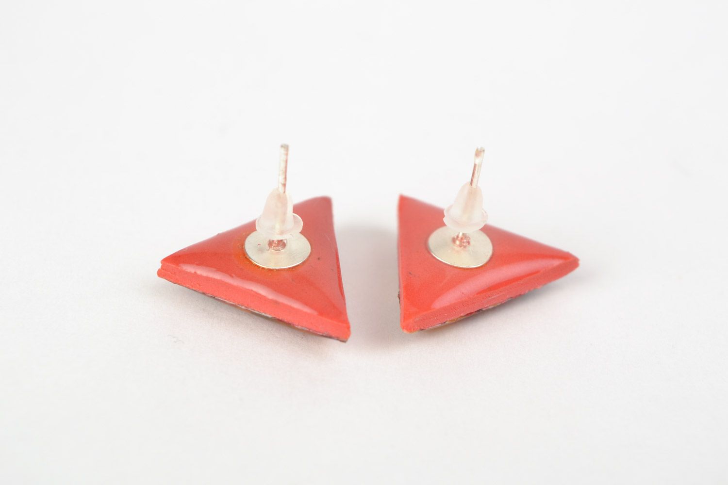 Handmade colorful triangle jewelry glaze stud earrings with ethnic ornaments photo 4