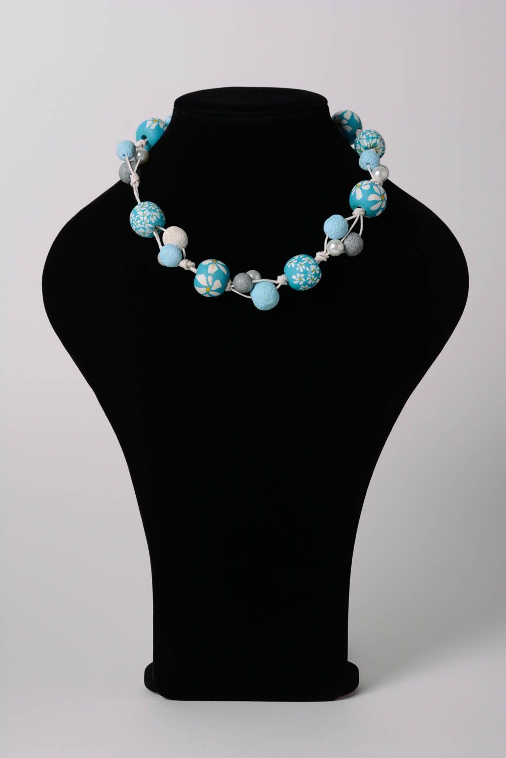 Blaues Collier aus Polymer Ton originelle Halskette Damen Schmuck handgemacht  foto 2