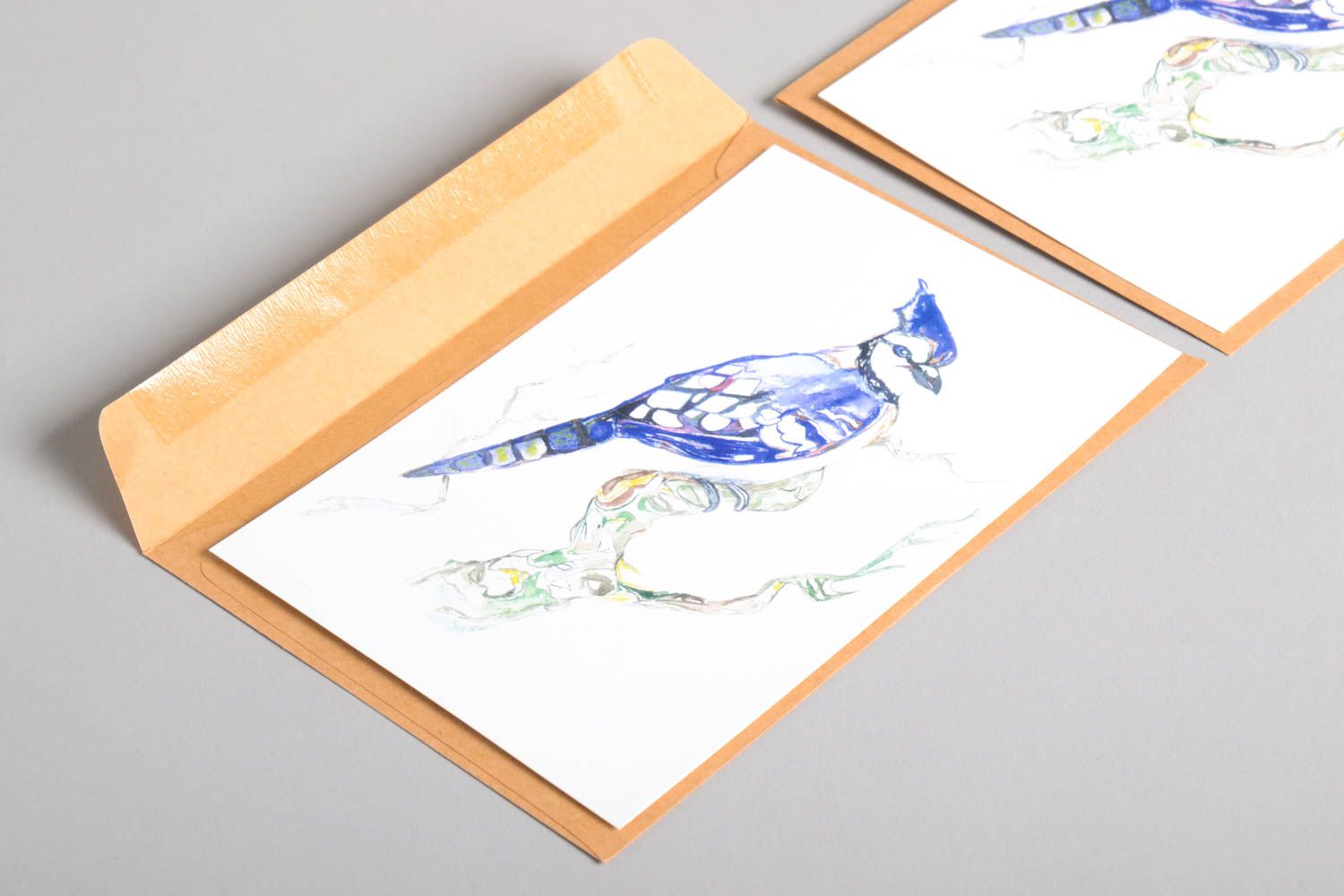 Cartes de voeux fait main originales avec oiseaux bleus Petit cadeau 2 pièces photo 5
