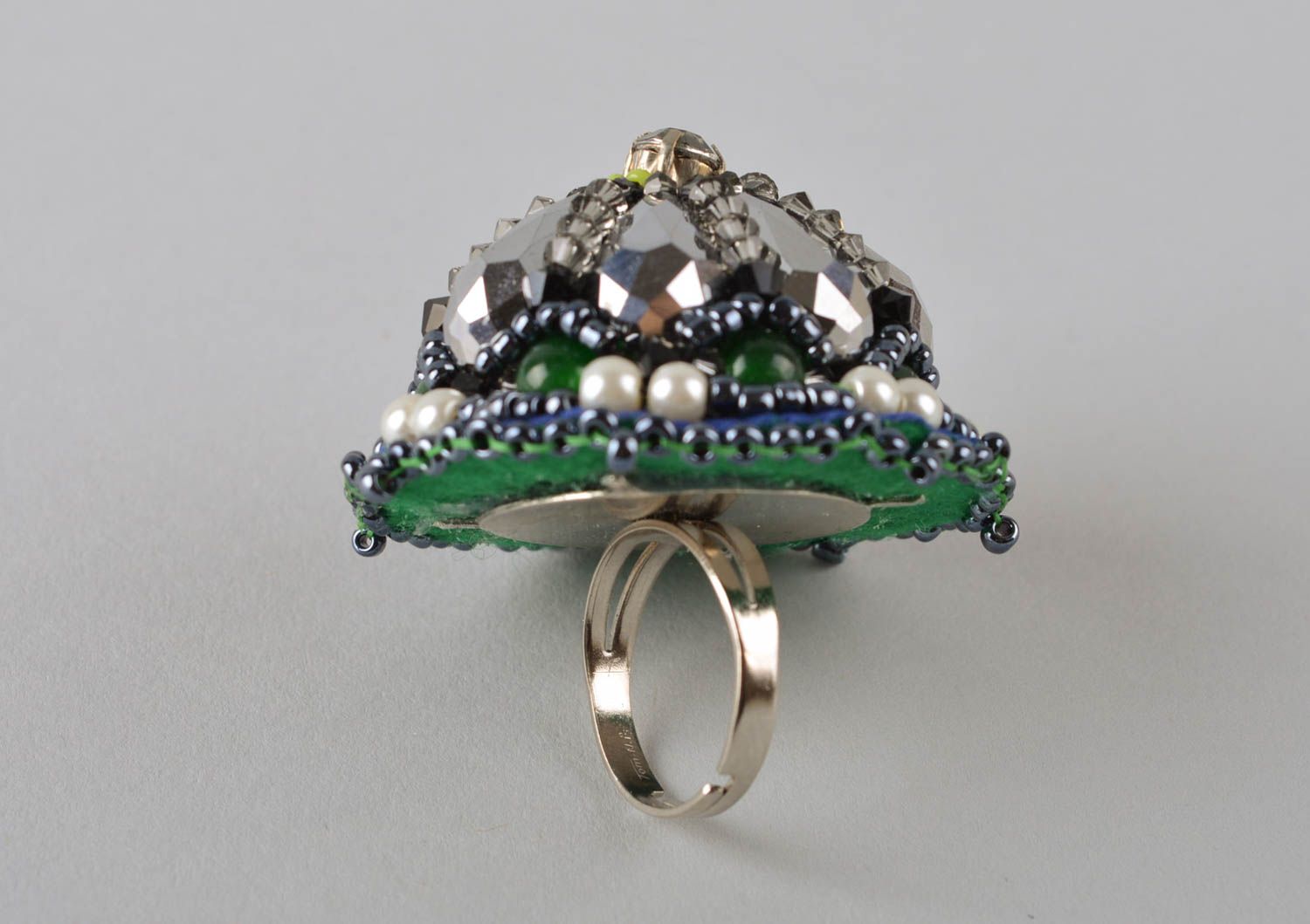 Кольцо ручной работы винтажное кольцо роскошное украшение из бисера праздничное фото 5