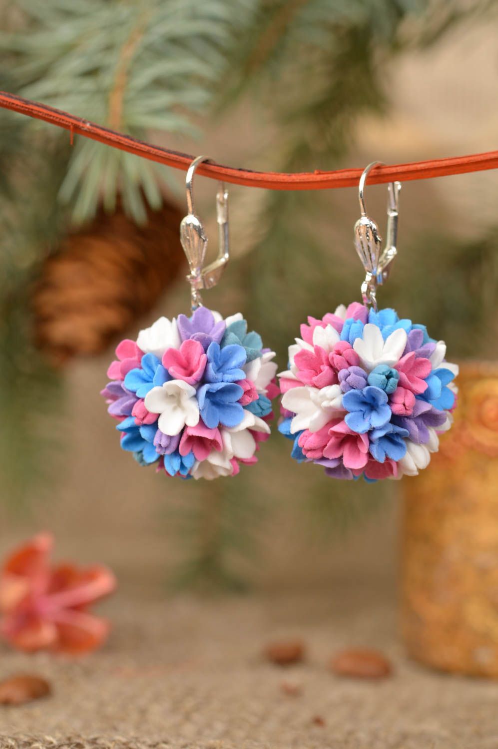 Bright beautiful earrings made of clay designer handmade jewelry Summer Bouquet photo 1