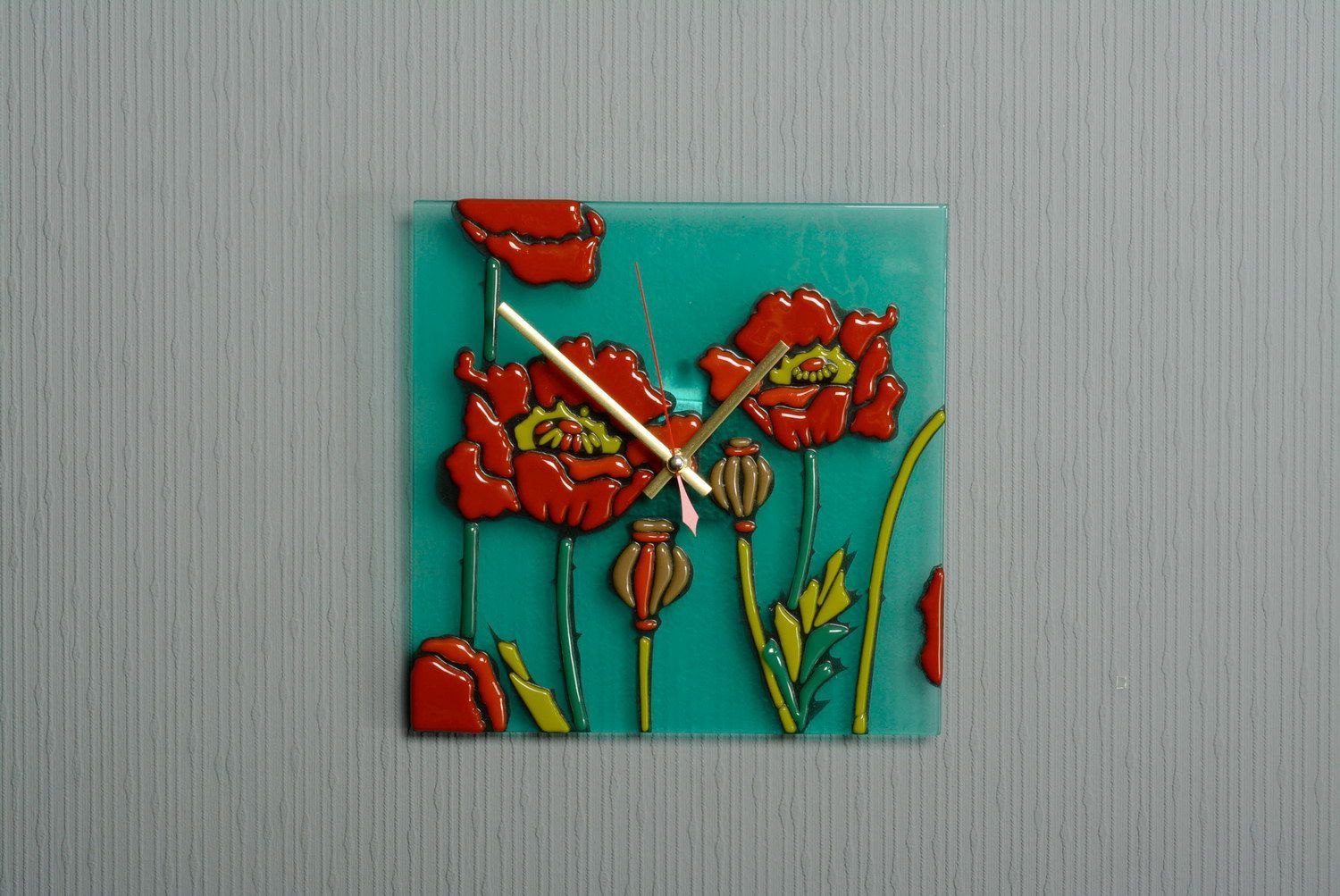 Clocks made of fusing glass Poppies photo 5