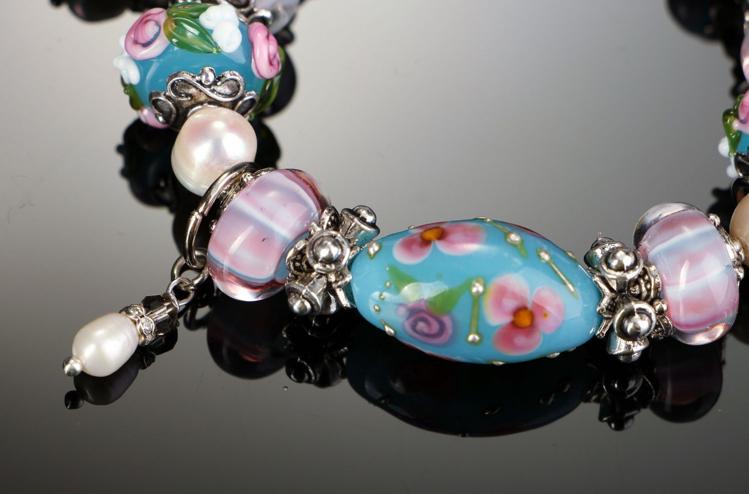 Bracelet fait main en perles d'eau douce et verre italien Shabby chic photo 4