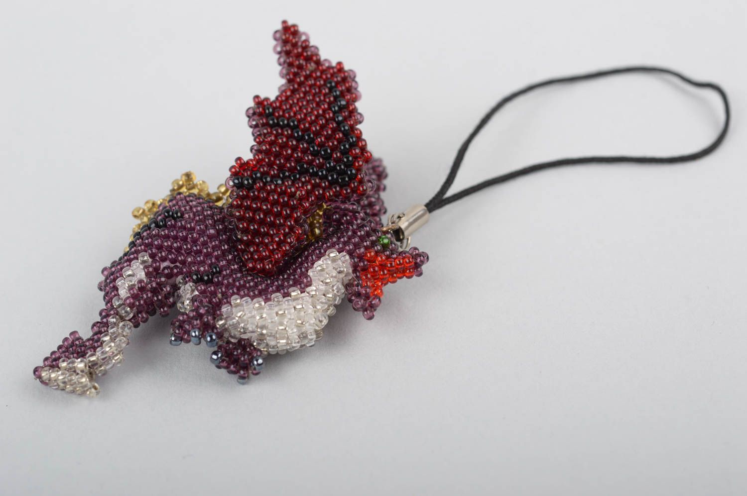 Porte-clé dragon fait main Accessoire design Cadeau original perles de rocaille photo 2