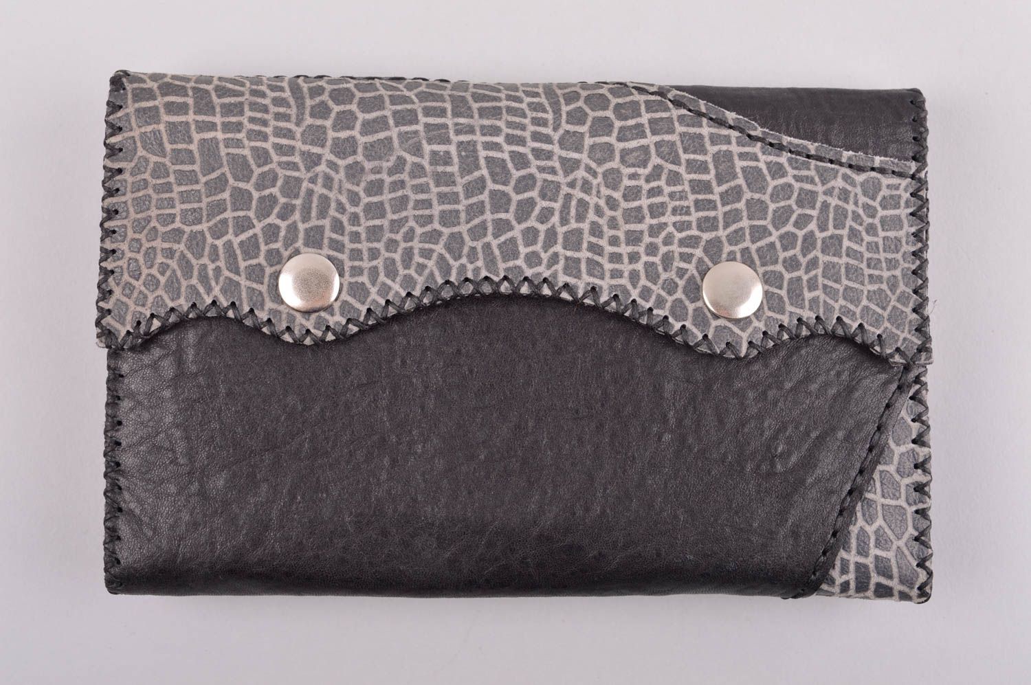 Accessoire für Frauen handmade Geldbörse aus Leder in Schwarz Portemonnaie Damen foto 3