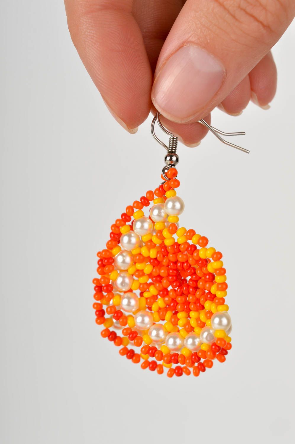 Handmade orange earrings designer beaded earrings unusual cute accessory photo 5