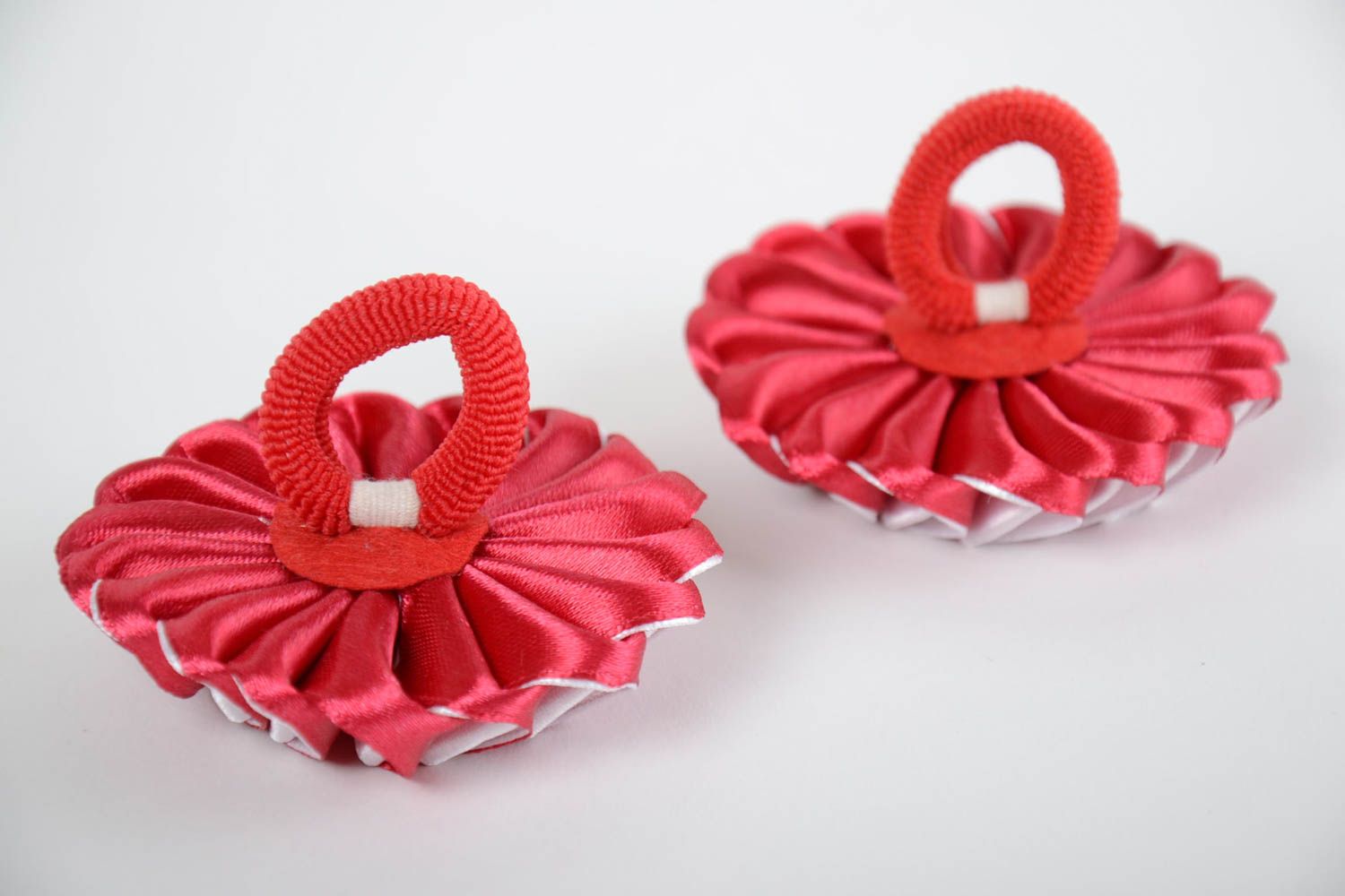 Beautiful handmade design children's satin ribbon flower scrunchies set 2 pieces photo 3